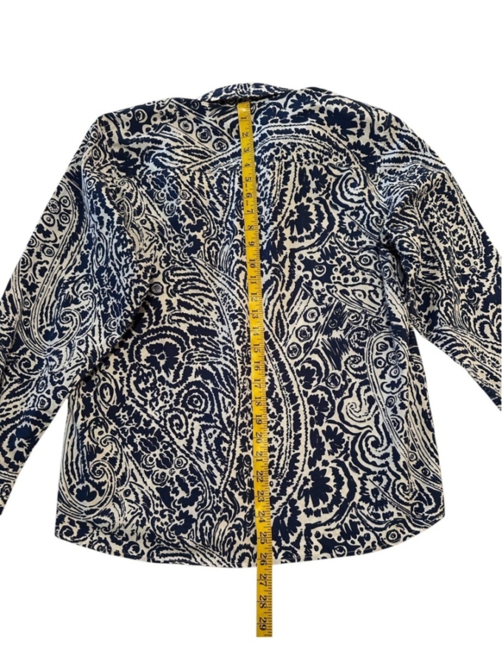 Foxcroft Chic Button-down Blouse Womens 14 Blue White Eclectic Floral Art Summer - Picture 13 of 17